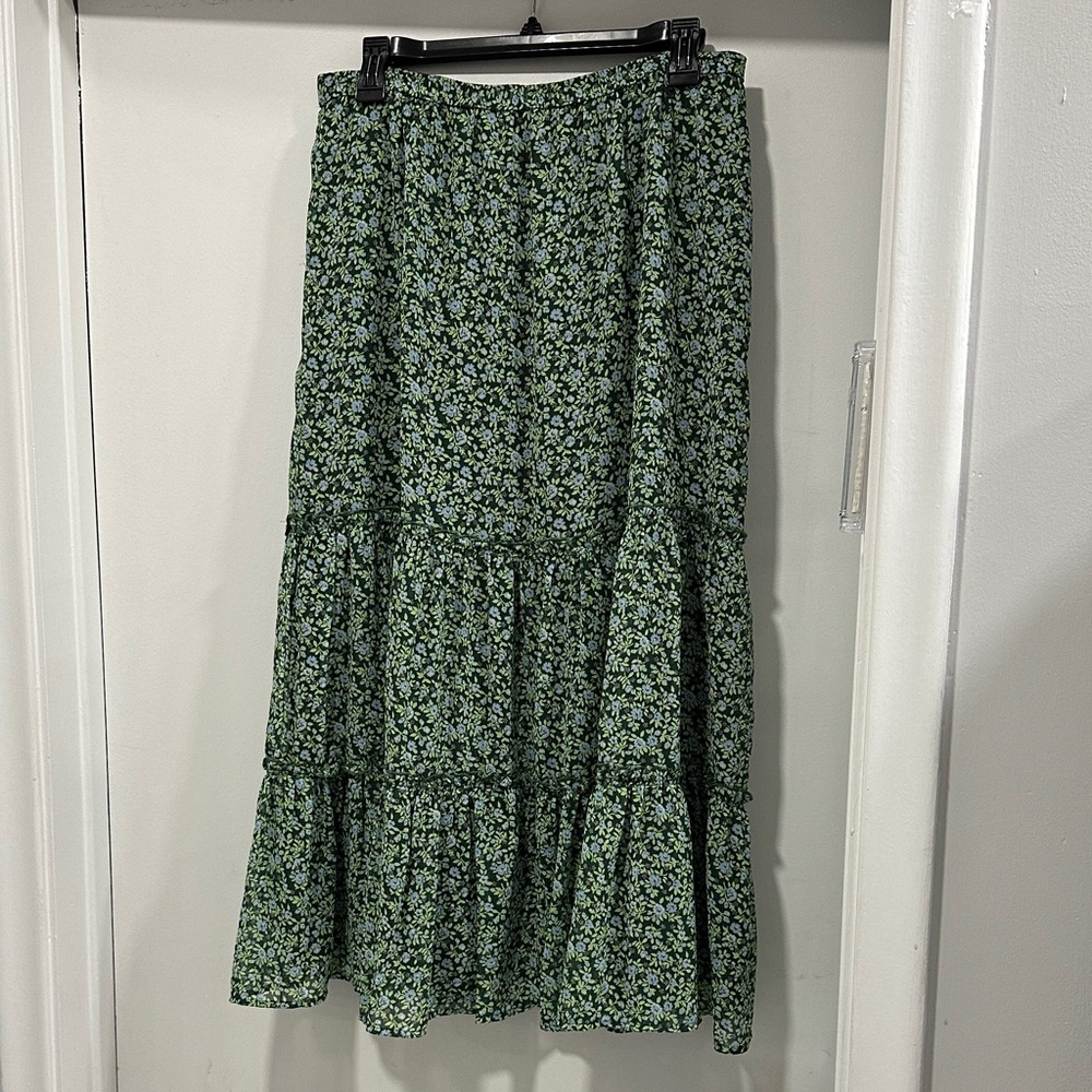 Aerie Green Floral Maxi Skirt